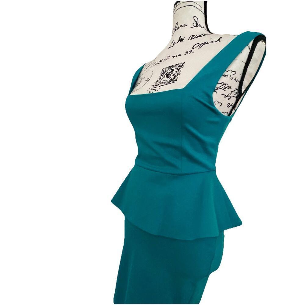 ALICE & OLIVIA DRESS POPPY PEPLUM MIDI SZ 2 TEAL FITTED BODICE QUIET LUXURY CORE - Picture 15 of 16